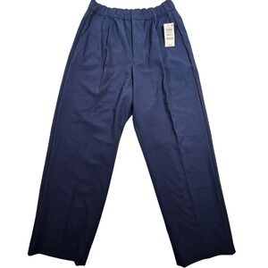 Mode Of One Men Navy Blue Elastic Waist Pleated Wide‎ Leg Pants Size Medium